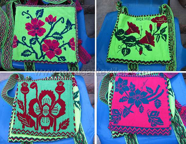 cora_bags.jpg - Cora bags woven in the town.These bags are worn on backstrap looms, each bag takes approximately one week to make.