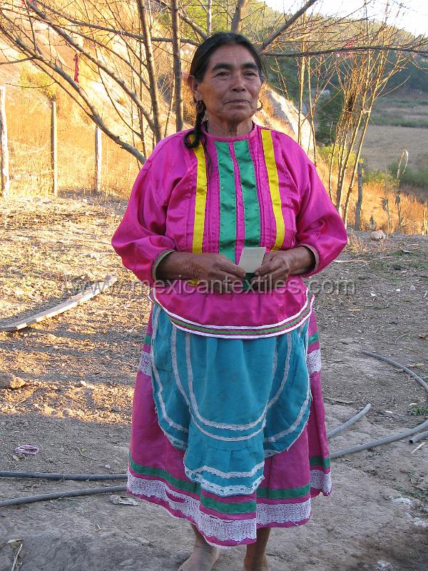 curandero_tepehuano_01.JPG - Documentation of tepehuano indigenous textiles from Huajicori, Nayarit, Mexico. One of two Tepehuanos woman that continue to wear traditional costume in the town.