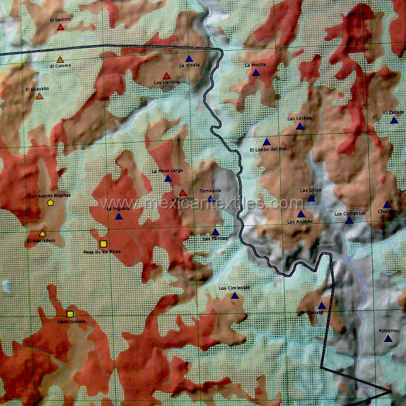 overallmap.jpg - Documentation of tepehuano indigenous textiles from Huajicori, Nayarit, Mexico. A regional map of the Tepehuanos of Nayarit