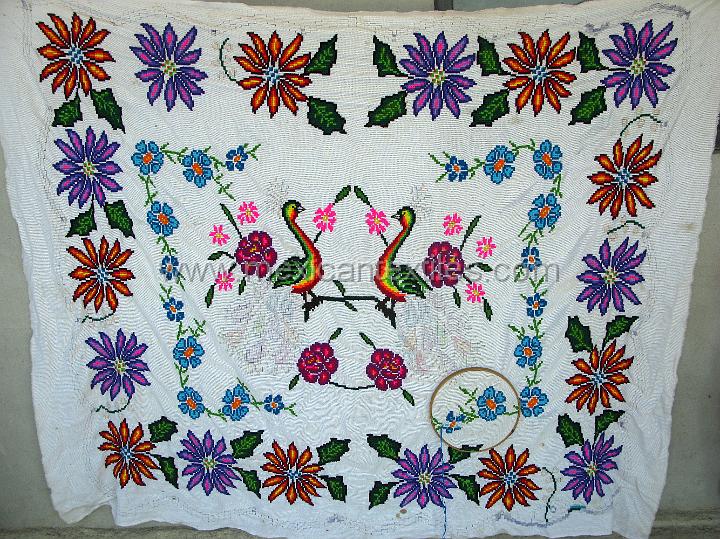 sn_antonio_embroiderey_31.JPG - Otomi indian embroidery from San Antonio Huehuetla, Hidalgo, table cloth , cross stitched design flowers and ducks